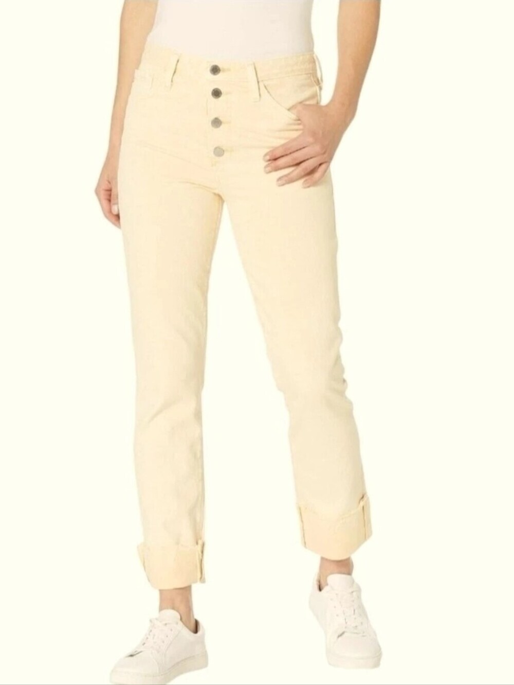 AG X Anthropologie Vintage Stevie Ankle Button Up Jeans Yellow 26
